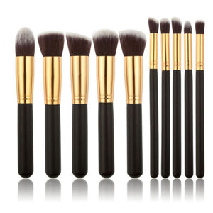 10 Pcs Silver/Golden Makeup Brushes Set.