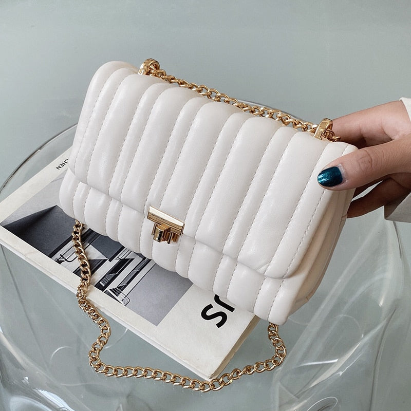 Lined Ruffle Chain Bag