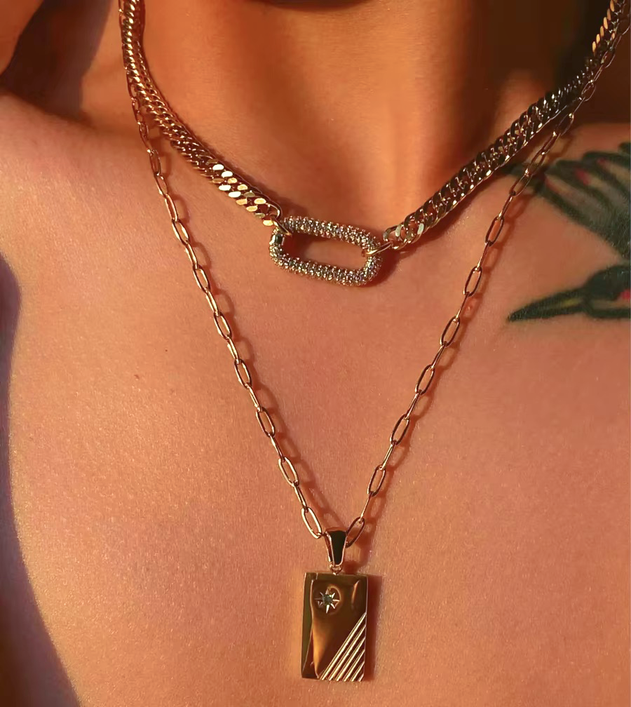 Chunky Diamond Accent Choker Necklace – Waterproof and Hypoallergenic Gold-Plated Design