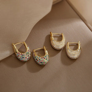 Chunky Diamond Hoop Earrings with Colorful Zircon Accents – Elegant Gold Jewelry for Women