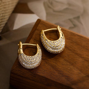 Chunky Diamond Hoop Earrings with Colorful Zircon Accents – Elegant Gold Jewelry for Women