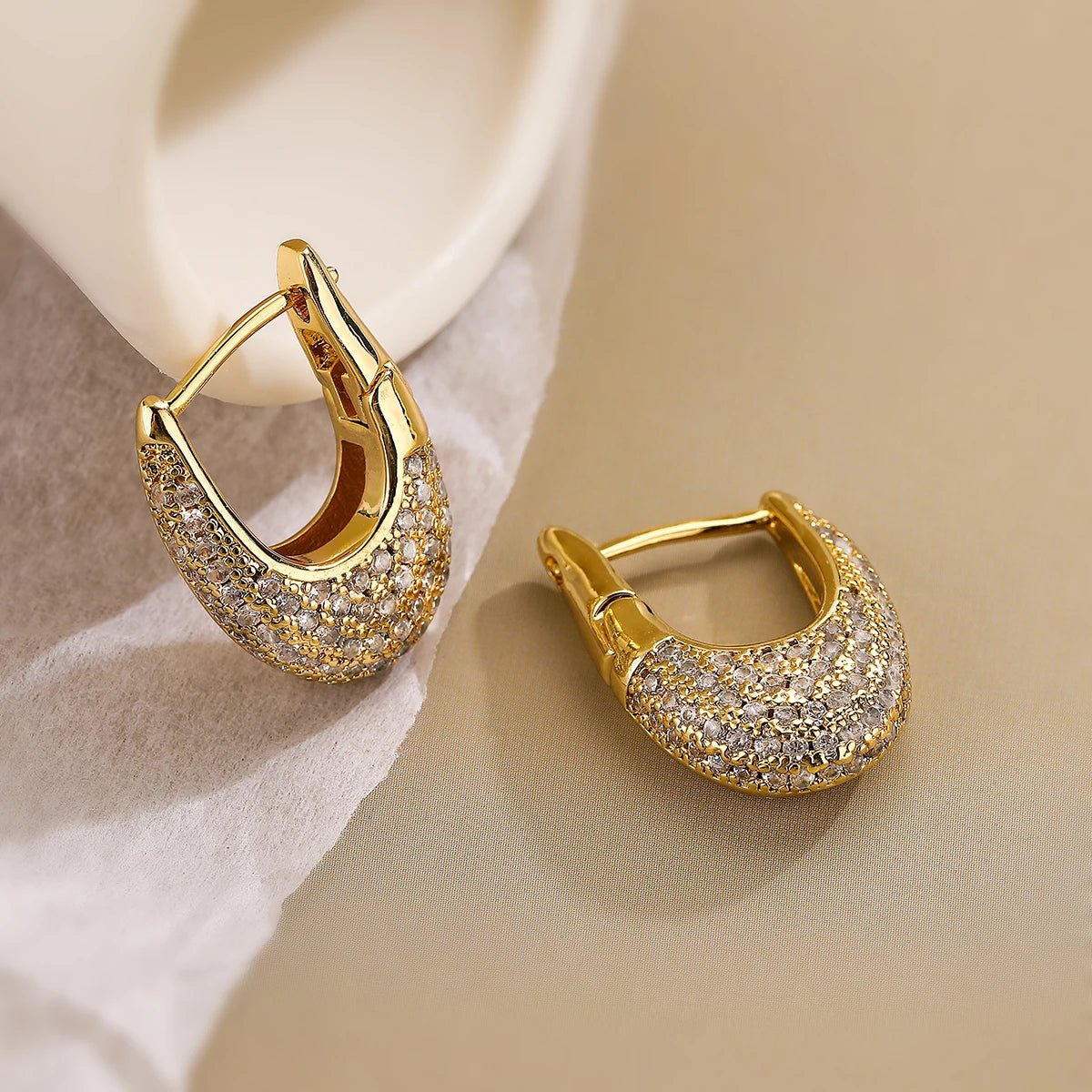 Chunky Diamond Hoop Earrings with Colorful Zircon Accents – Elegant Gold Jewelry for Women
