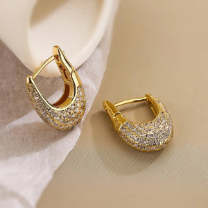 Chunky Diamond Hoop Earrings with Colorful Zircon Accents – Elegant Gold Jewelry for Women