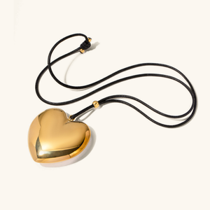 Chunky Gold Heart Pendant Necklace with Black Rope – Hypoallergenic and Waterproof Statement Jewelry for Women