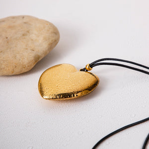 Chunky Gold Heart Pendant Necklace with Black Rope – Hypoallergenic and Waterproof Statement Jewelry for Women