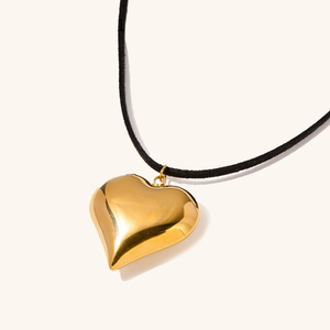Chunky Heart Pendant Necklace – Long Black Rope, Waterproof, Hypoallergenic, 56 Inches, Bold Statement Jewelry for Women
