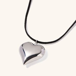 Chunky Heart Pendant Necklace – Long Black Rope, Waterproof, Hypoallergenic, 56 Inches, Bold Statement Jewelry for Women