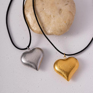 Chunky Heart Pendant Necklace – Long Black Rope, Waterproof, Hypoallergenic, 56 Inches, Bold Statement Jewelry for Women