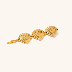 Coastal Seashells Gold French Hair Pin – Hypoallergenic, Waterproof, and Eco-Friendly