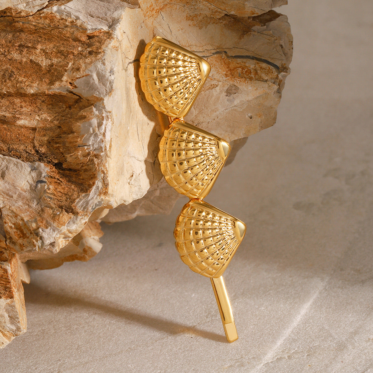 Coastal Seashells Gold French Hair Pin – Hypoallergenic, Waterproof, and Eco-Friendly