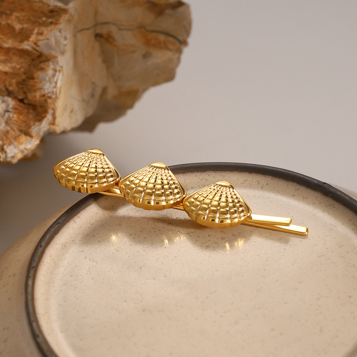 Coastal Seashells Gold French Hair Pin – Hypoallergenic, Waterproof, and Eco-Friendly