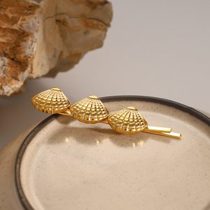 Coastal Seashells Gold French Hair Pin – Hypoallergenic, Waterproof, and Eco-Friendly