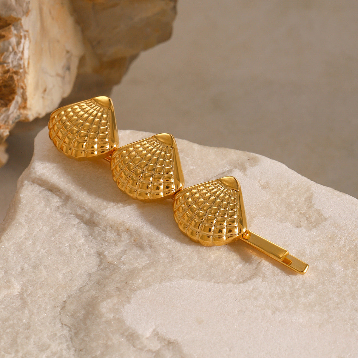 Coastal Seashells Gold French Hair Pin – Hypoallergenic, Waterproof, and Eco-Friendly