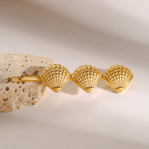 Coastal Seashells Gold French Hair Pin – Hypoallergenic, Waterproof, and Eco-Friendly