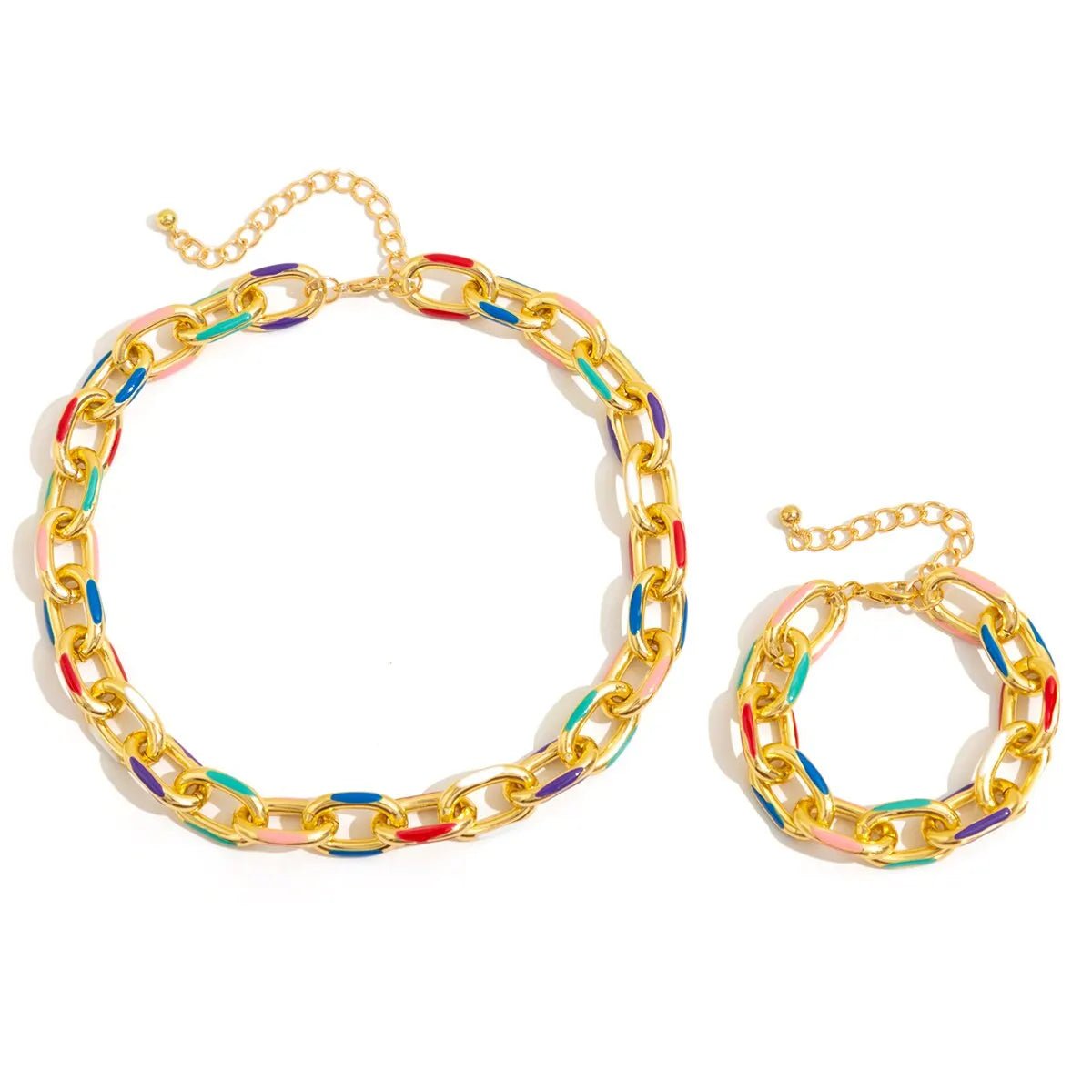Colorful Chain Jewelry Set for Women – Vibrant Stainless Steel Necklace and Bracelet with Adjustable Lengths