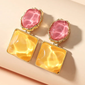 Colorful Enamel Geometric Earrings for Women – Modern Oval and Square Design, Lightweight Statement Jewelry