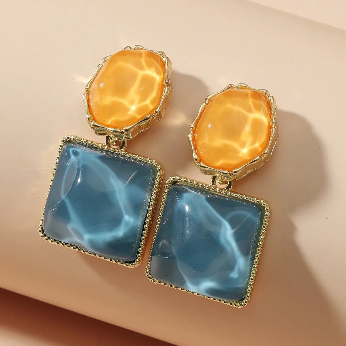 Colorful Enamel Geometric Earrings for Women – Modern Oval and Square Design, Lightweight Statement Jewelry