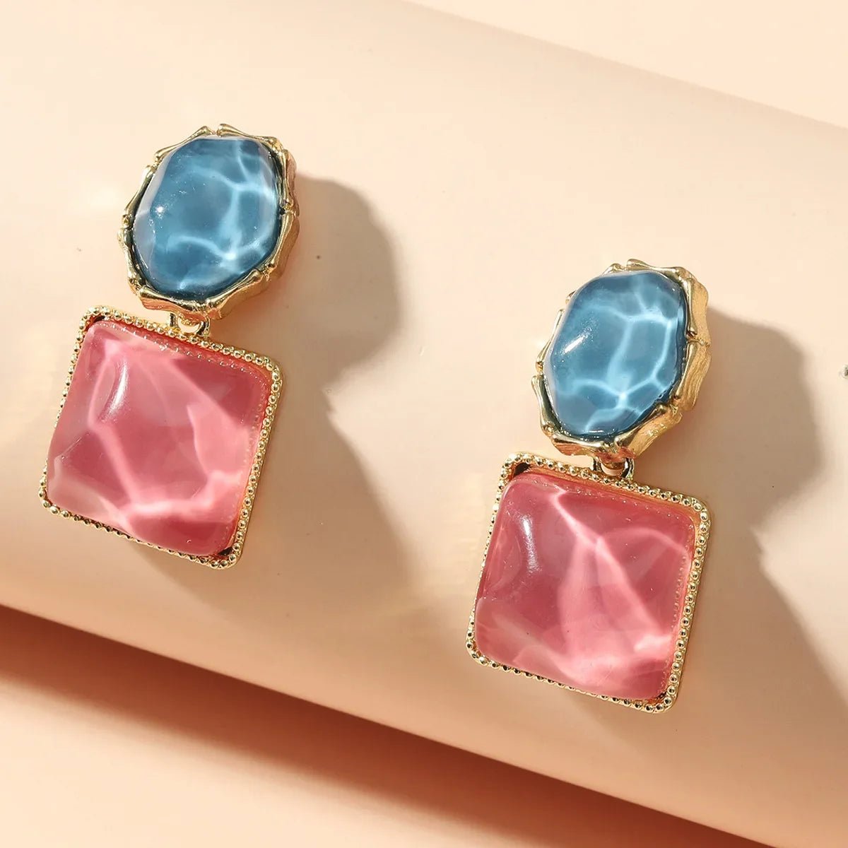 Colorful Enamel Geometric Earrings for Women – Modern Oval and Square Design, Lightweight Statement Jewelry