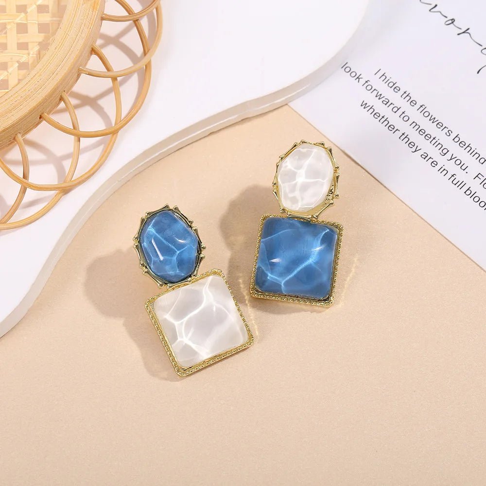 Colorful Enamel Geometric Earrings for Women – Modern Oval and Square Design, Lightweight Statement Jewelry