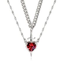Load image into Gallery viewer, Couples Necklace Set - Matching Heart and Sword Pendants in Gold and Silver - Couple Jewelry Necklace for Him and Her
