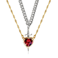 Load image into Gallery viewer, Couples Necklace Set - Matching Heart and Sword Pendants in Gold and Silver - Couple Jewelry Necklace for Him and Her
