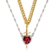 Load image into Gallery viewer, Couples Necklace Set - Matching Heart and Sword Pendants in Gold and Silver - Couple Jewelry Necklace for Him and Her
