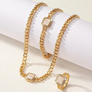 Cuban Square Diamond Jewelry Set – Necklace, Bracelet, and Ring with Adjustable Lengths in Black, White, or Red