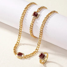 Load image into Gallery viewer, Cuban Square Diamond Jewelry Set – Necklace, Bracelet, and Ring with Adjustable Lengths in Black, White, or Red
