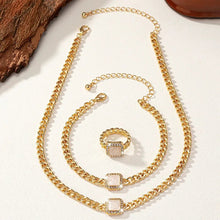 Load image into Gallery viewer, Cuban Square Diamond Jewelry Set – Necklace, Bracelet, and Ring with Adjustable Lengths in Black, White, or Red
