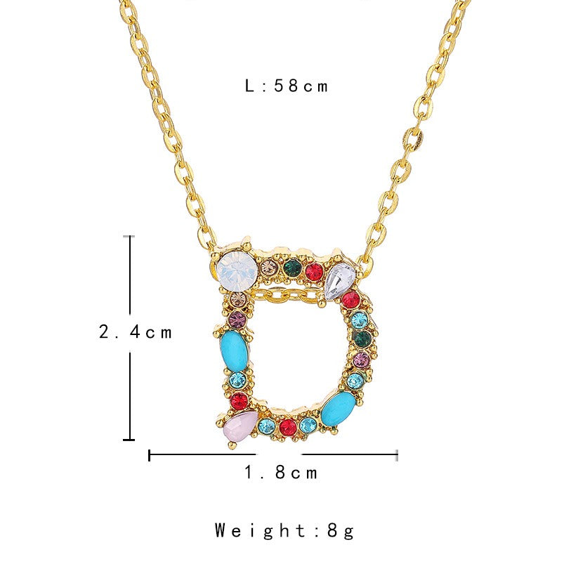 26 Letters alphabet necklace personality simple inlaid color diamond zircon pendant