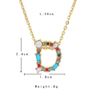 26 Letters alphabet necklace personality simple inlaid color diamond zircon pendant