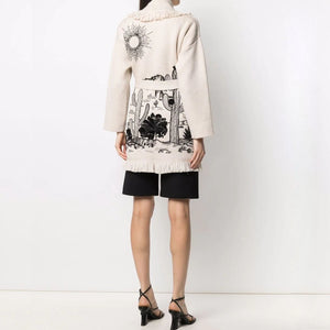 New Cactus Jacquard Cardigan Large Polo Neck Sweater Temperament Commuting European and American Foreign Trade Mid length Coat