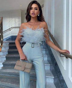 New Feather Tube Top Sexy Fashion Jumpsuit