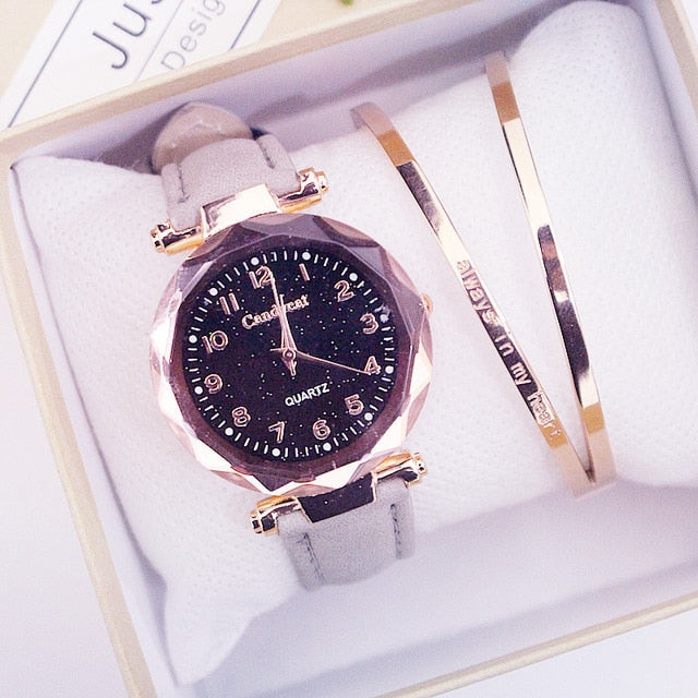 Quartz Wristwatches Fashion Starry Sky Women Watches  Leather Ladies Bracelet Watch