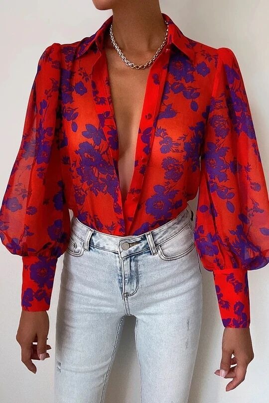 Long Sleeved Printed Shirt for Womens Spring Single Breasted Cardigan, European and American Fashion Temperament Casual Top