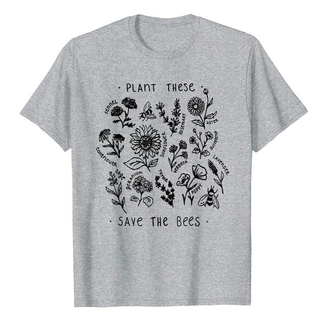 Plant These Harajuku Tshirt Women Causal Save The Bees T-shirt Cotton Wildflower Graphic Tees Woman Unisex Clothes