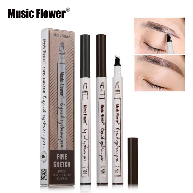 Music Flower Brand Makeup 3 Colors Fine Sketch Liquid Eyebrow Pen Waterproof Tattoo Super Durable Eye Brow