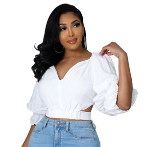 White shirt women's design sense high end casual loose short shirt spring new product