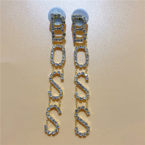 Exaggerated Queen Rhinestone Earrings for Women Fashion Long Letters Pendant Earring Fashion Shiny Party Costume Jewelry