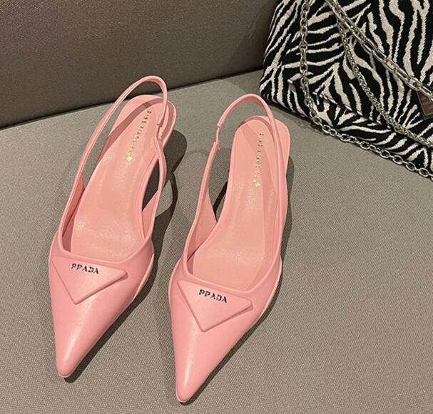 Spring Fashion Pointed Toe Back Empty Shallow Mouth Stiletto Sandals Korean Style Of The Simple Baotou Cat Heel Fashion Women's Shoes