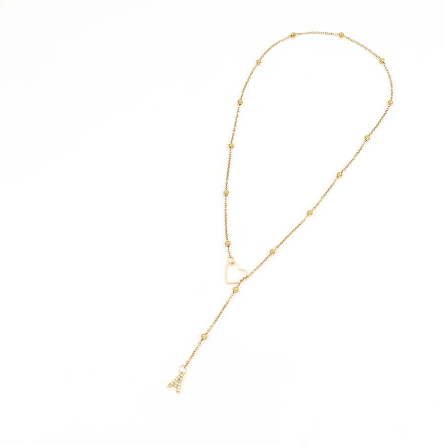 Dainty Diamond Initial Lariat Necklace with Open Heart Design – Elegant Personalized Jewelry
