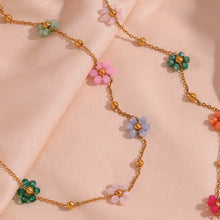 Load image into Gallery viewer, Dainty Floral Necklace with Pastel Charms – Waterproof Hypoallergenic Jewelry for Women, 17-Inch Adjustable Length
