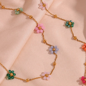 Dainty Floral Necklace with Pastel Charms – Waterproof Hypoallergenic Jewelry for Women, 17-Inch Adjustable Length