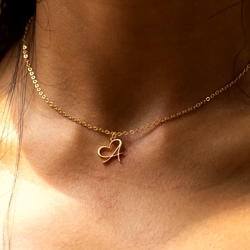 Dainty Gold Initial Necklace for Women – Personalized Heart-Shaped Stainless Steel Jewelry, 45cm