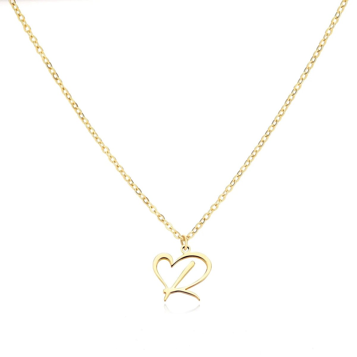 Dainty Gold Initial Necklace for Women – Personalized Heart-Shaped Stainless Steel Jewelry, 45cm