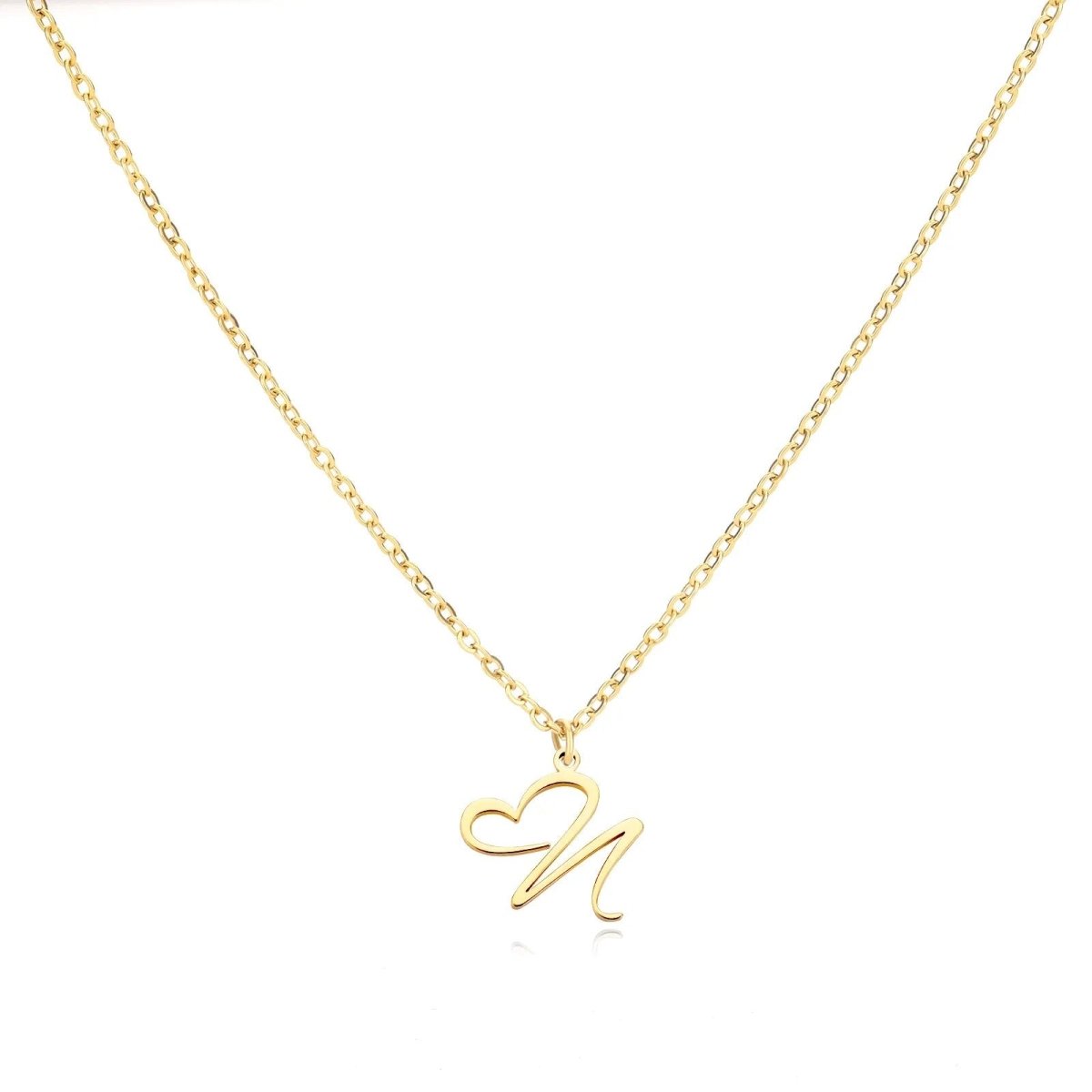 Dainty Gold Initial Necklace for Women – Personalized Heart-Shaped Stainless Steel Jewelry, 45cm