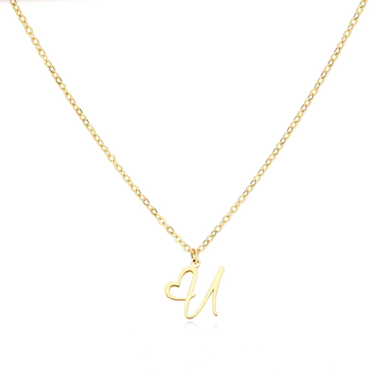 Dainty Gold Initial Necklace for Women – Personalized Heart-Shaped Stainless Steel Jewelry, 45cm