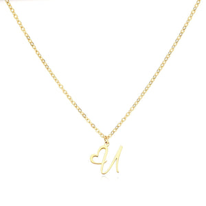 Dainty Gold Initial Necklace for Women – Personalized Heart-Shaped Stainless Steel Jewelry, 45cm