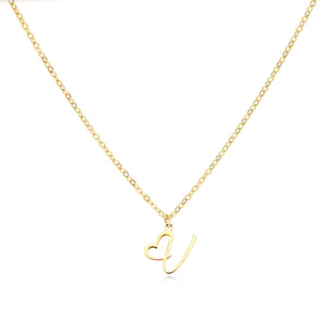 Dainty Gold Initial Necklace for Women – Personalized Heart-Shaped Stainless Steel Jewelry, 45cm
