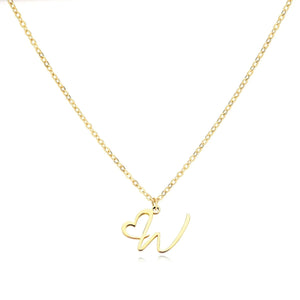 Dainty Gold Initial Necklace for Women – Personalized Heart-Shaped Stainless Steel Jewelry, 45cm